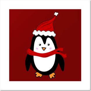 Festive Christmas Holiday Penguin with Santa Hat, made by EndlessEmporium Posters and Art